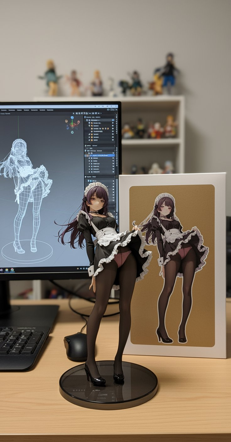 3D anime figurine with modeling screen generated by Nano Banana 2 AI