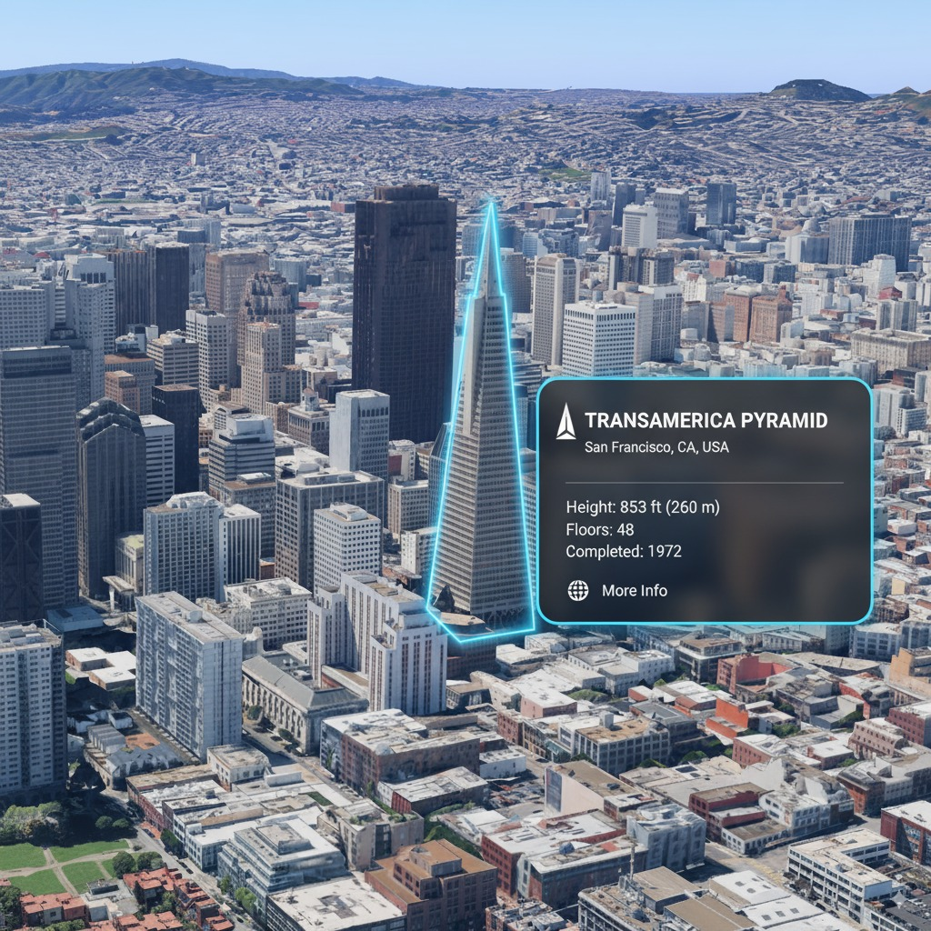 AR-style city aerial view with building info overlay by Nano Banana 2
