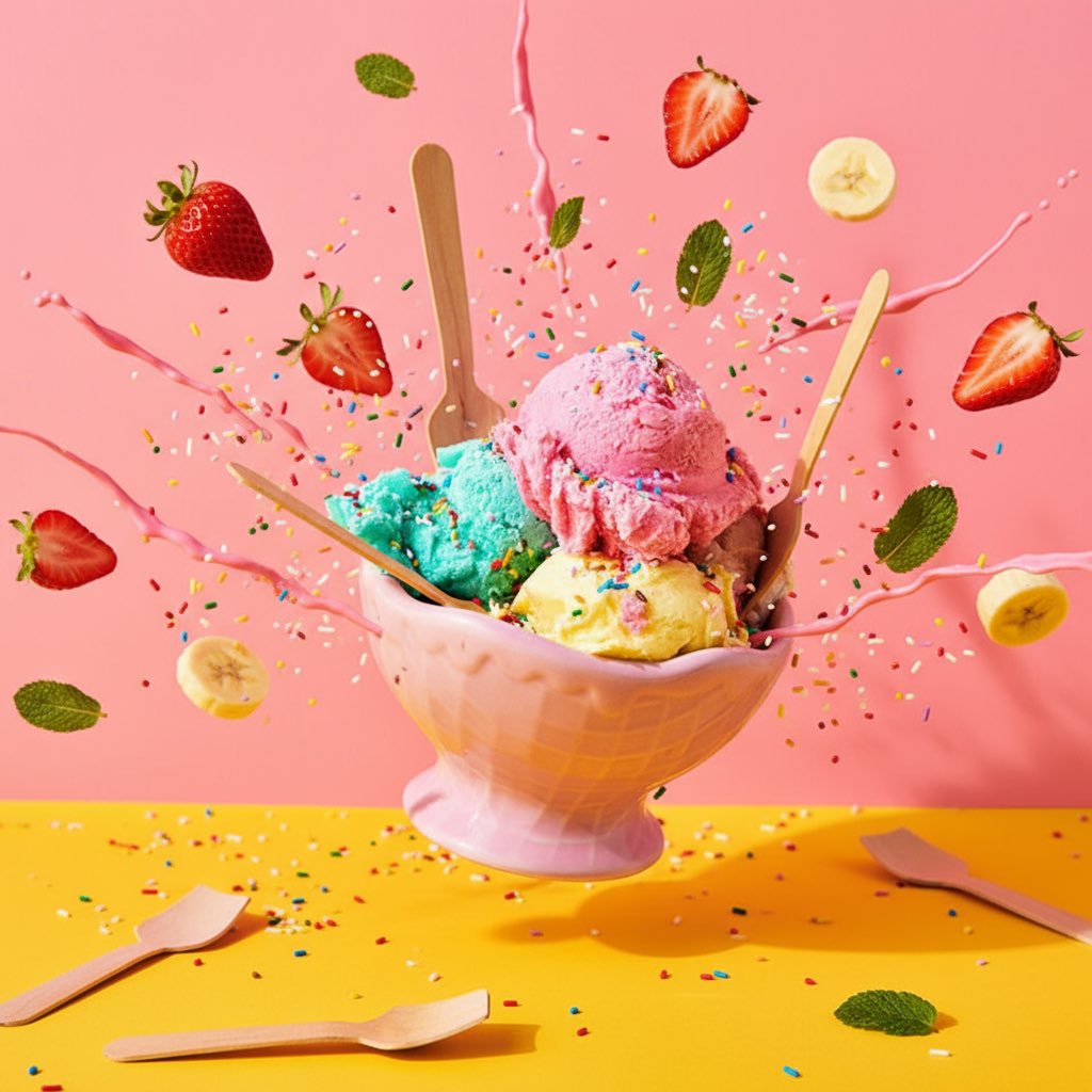 Vibrant ice cream product photography created with Nano Banana 2